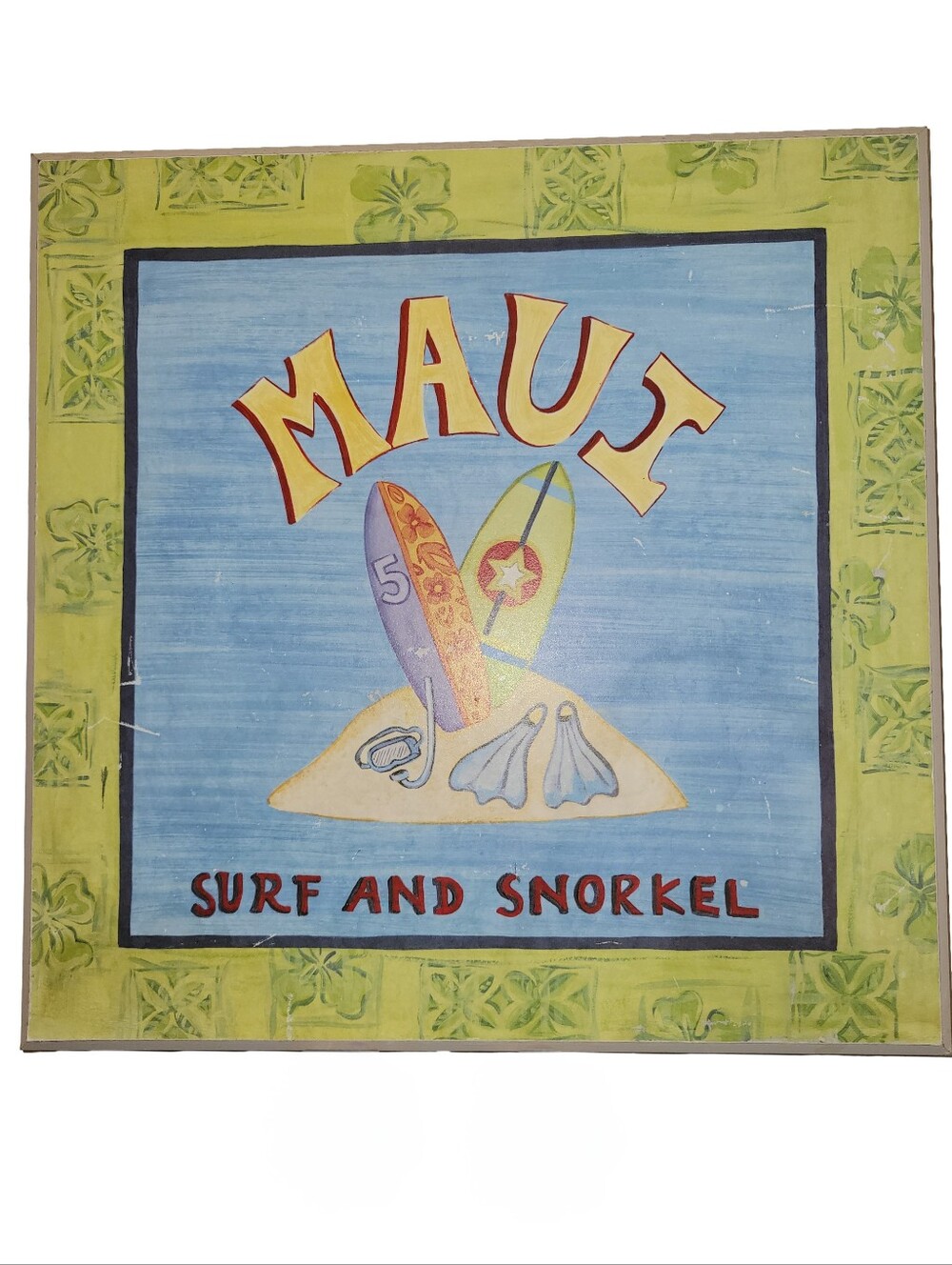 Vintage Elizabeth Brighton Maui Surf & Snorkel 12" X 12" Wall Art Plaque Blue